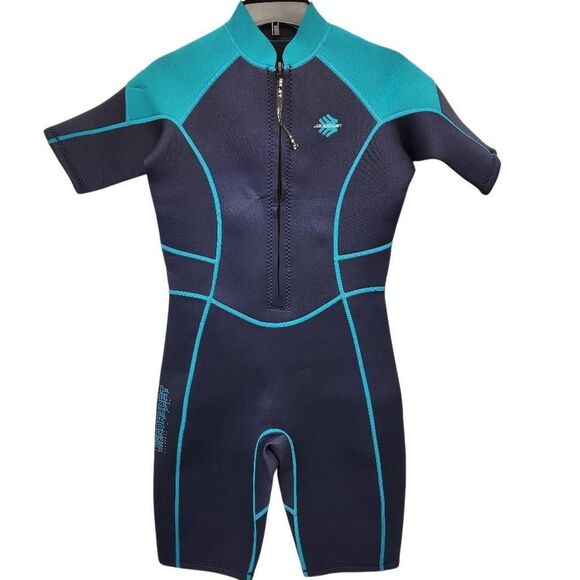 Womens Medium Blue Wetsuit Shorty, 3mm Front Zipper Neoprene Snorkeling Surfing - Picture 2 of 11